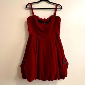 Vintage Betsey Johnson Sz 8 Rose Embellished Burgundy Silk Velvet Dress RARE